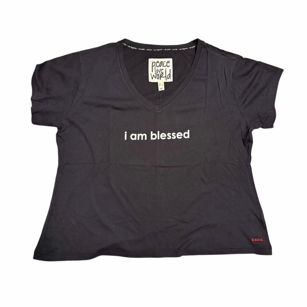 Peace Love World Black I Am Blessed Graphic Tee XL Peace Heart Smiley